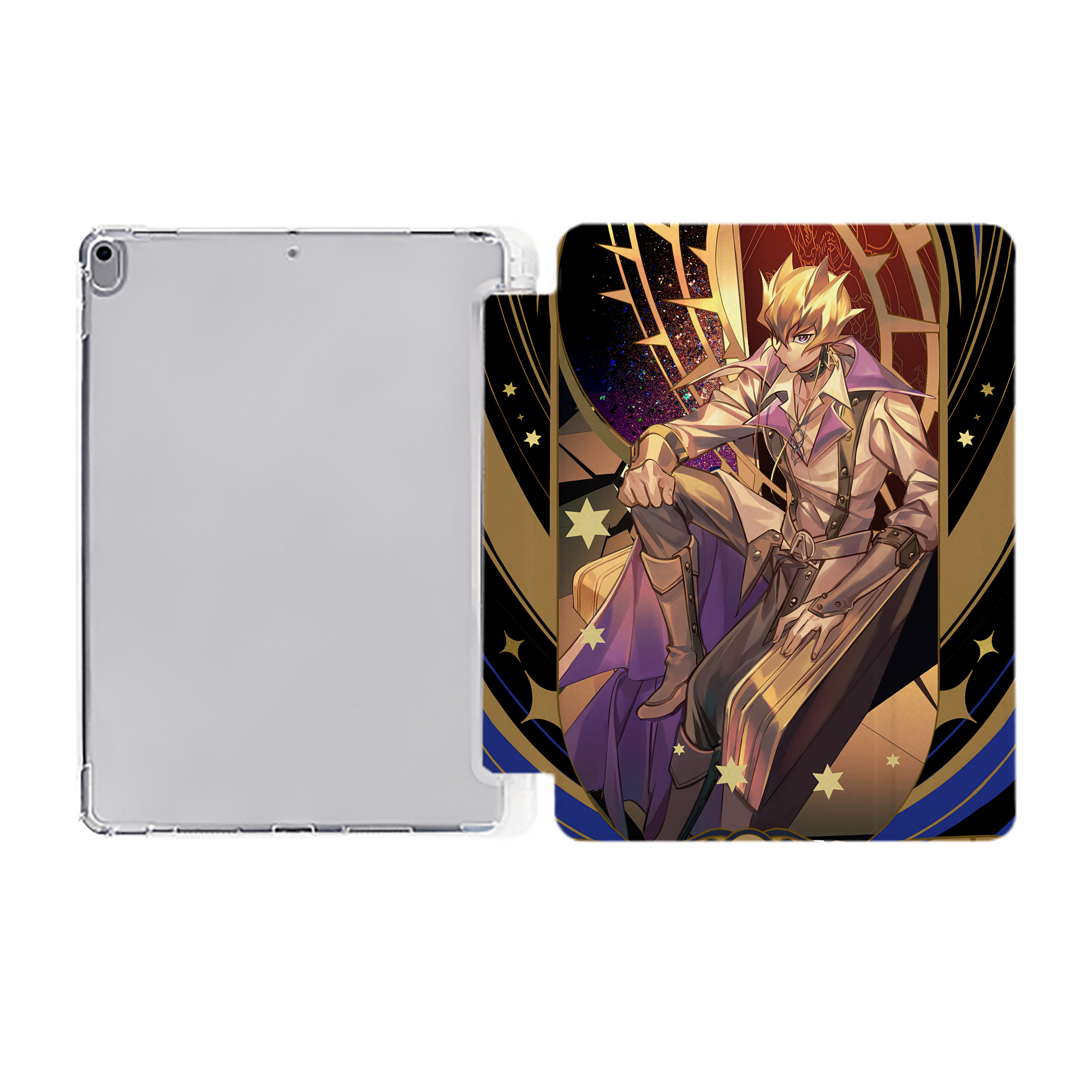 （画像用） 遊☆戯☆王 Yu-Gi-Oh! IPad ケース ペン収納付き 三つ折りスタンド PUレザー×シリコン 対応機種9.5/10.5/10.9インチ